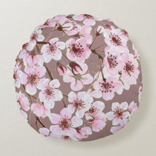 Cherry Blossom Branchen Wasserfarben Muster Rundes Kissen