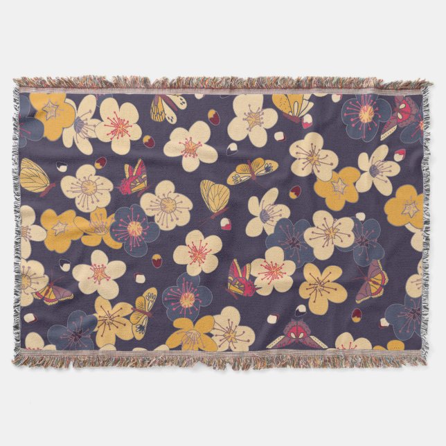 Cherry Blossom Butterfly Asian Print Decke (Vorderseite)