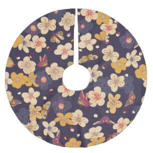 Cherry Blossom Butterfly Asian Print Polyester Weihnachtsbaumdecke
