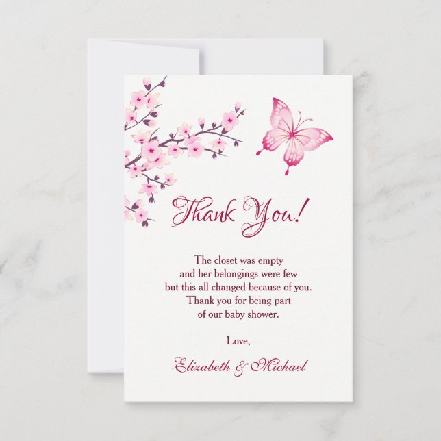 Cherry Blossom Butterfly | Babydusche Vielen Dank Dankeskarte (Vorderseite)