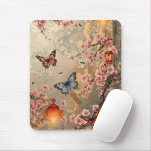 Cherry Blossom Butterfly Lantern Mousepad
