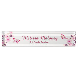 Cherry Blossom Butterfly Pink White Teachers Namensplakette