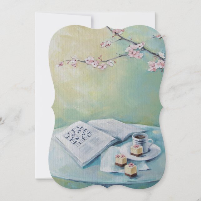 Cherry Blossom, Café, Crossword Blank Invitation (Devant)