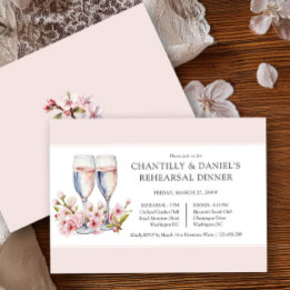 Cherry Blossom Champagne Hochzeitsessen Probe Einladung