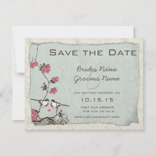 Cherry Blossom Chickadee Damask Save the Date Einladung