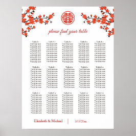 Cherry Blossom Chinese Wedding Seating Chart Poster