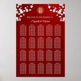 Cherry Blossom Chinese Wedding Seating Chart Poster