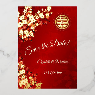 Cherry Blossom chinesische Hochzeit retten das Dat Folieneinladung
