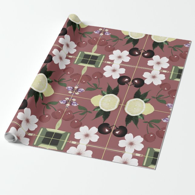 Cherry Blossom & Citrus Wrapping Paper Geschenkpapier (Ungerollt)