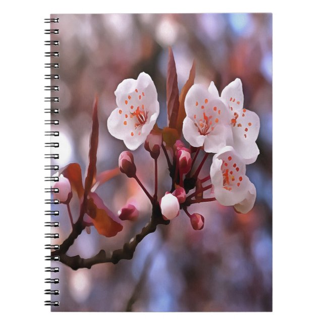 Cherry Blossom Cluster mit rosa und blau Notizblock (Vorderseite)