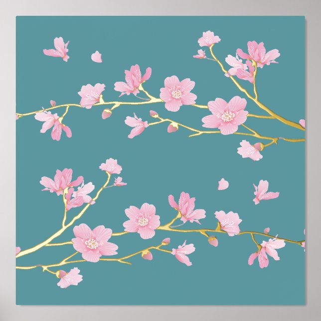 Cherry Blossom Duck Egg Blue Real Foliendrucke (Vorderseite)
