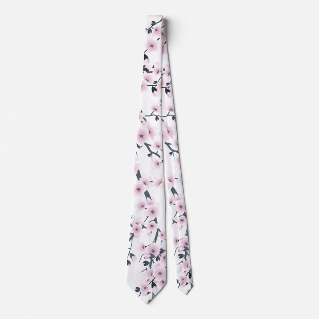 Cherry Blossom Dusky Pink White Floral Krawatte (Vorderseite)