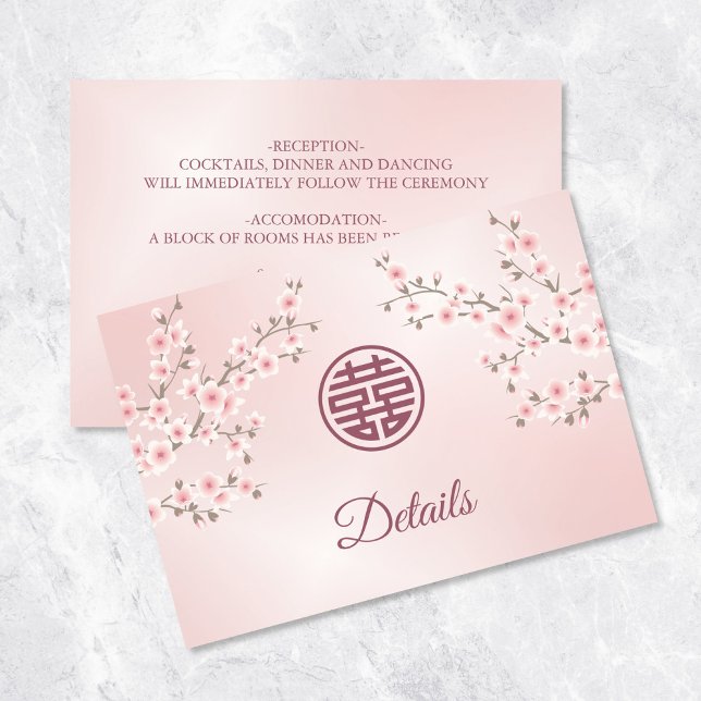 Cherry Blossom Dusty Pink Chinese Wedding Begleitkarte (Von Creator hochgeladen)