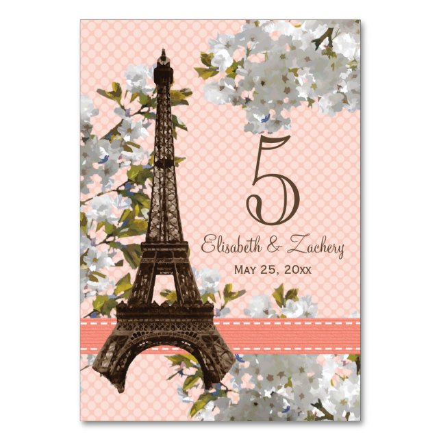 CHERRY BLOSSOM EIFFEL TOWER TISCHNUMMER CARDS (Vorderseite)