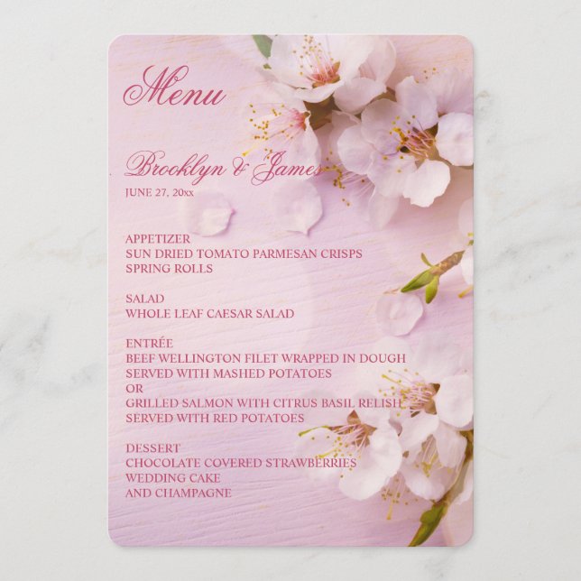 Cherry Blossom Élégant Menu Mariage (Devant)