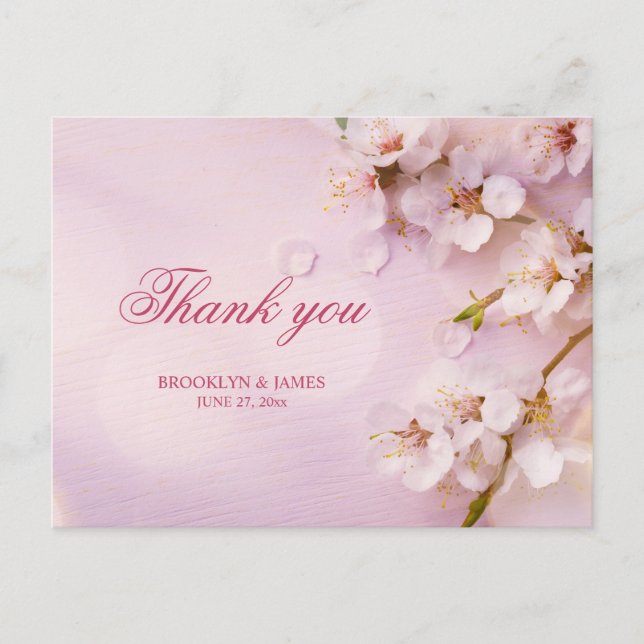Cherry Blossom Elegant Wedding Vielen Dank Postkar Postkarte (Vorderseite)
