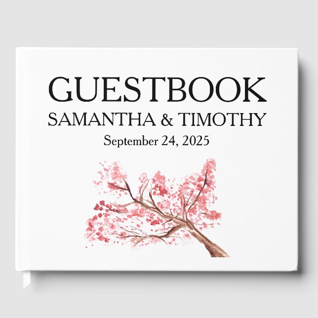 Cherry Blossom Elegante Hochzeit der Wasserfarbene Gästebuch (Vorderseite)