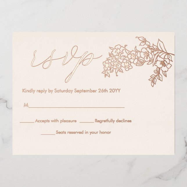 Cherry Blossom Elegante Real Rose Gold RSVP Karten (Vorderseite)