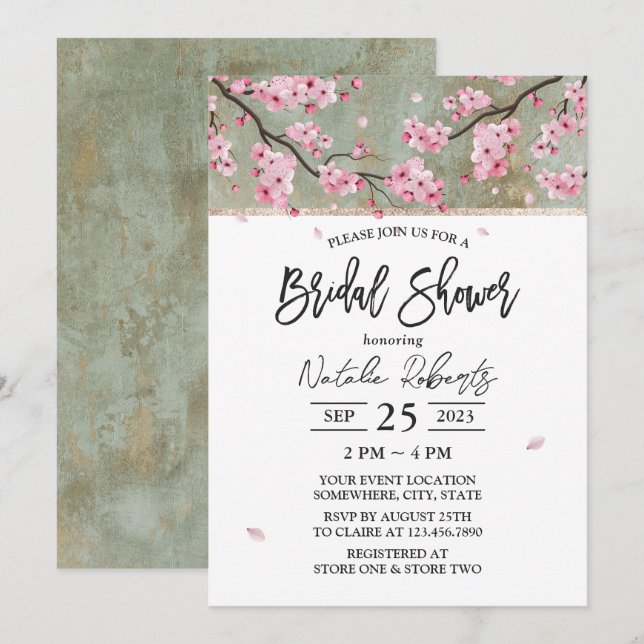 Cherry Blossom Elegantes Brautparty Einladung (Vorne/Hinten)