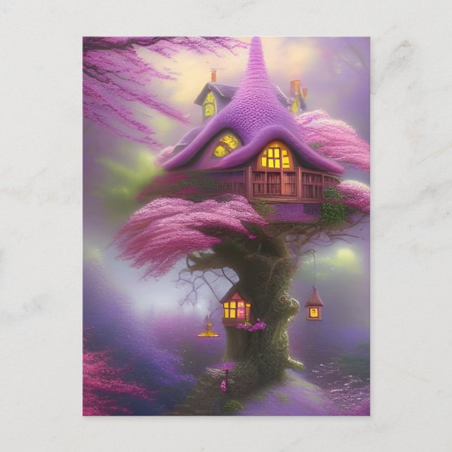 Cherry Blossom Fairy House Fantasy Postkarte (Vorderseite)