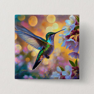 Cherry Blossom Fantasy Hummingbird Button