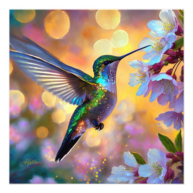 Cherry Blossom Fantasy Hummingbird Fotodruck (Vorne)