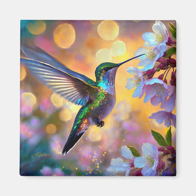 Cherry Blossom Fantasy Hummingbird Magnet (Vorne)