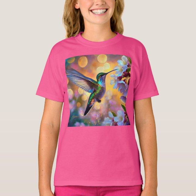 Cherry Blossom Fantasy Hummingbird T-Shirt (Vorderseite)