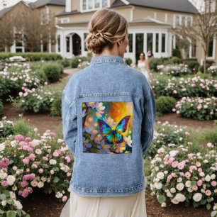 Cherry Blossom Fantasy Sunrise Butterfly Jeansjacke