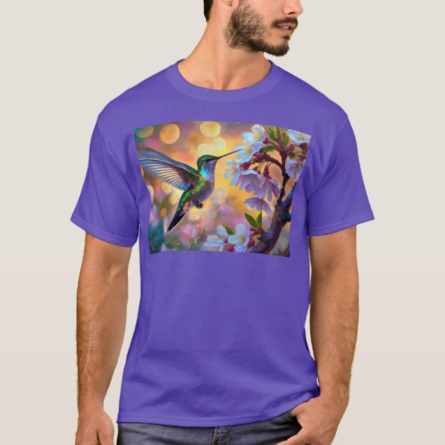 Cherry Blossom Fantasy Sunrise Hummingbird T-Shirt (Vorderseite)