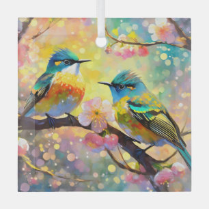 Cherry Blossom Fantasy Sunrise Songbirds Ornament Aus Glas