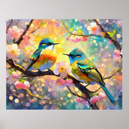 Cherry Blossom Fantasy Sunrise Songbirds Poster
