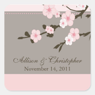 Cherry Blossom favorvor Wedding Square Sticker/Sie Quadratischer Aufkleber