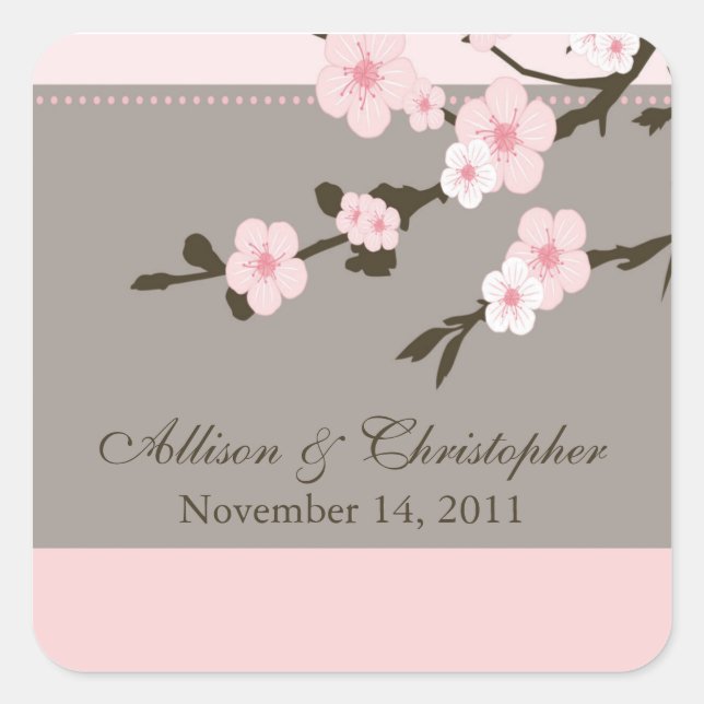 Cherry Blossom favorvor Wedding Square Sticker/Sie Quadratischer Aufkleber (Vorderseite)