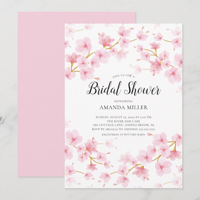 Cherry Blossom Floral Brautparty Einladung (Vorne/Hinten)