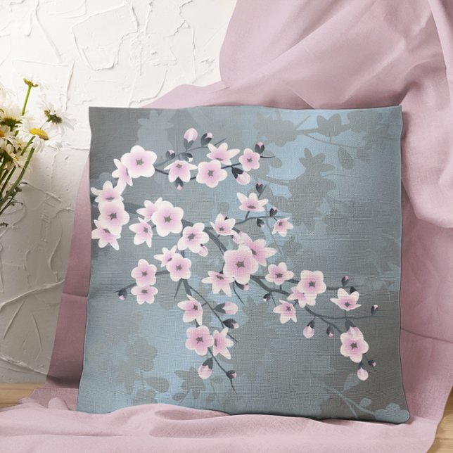 Cherry Blossom Floral Dusty Pink Dusty Blue Kissen (Von Creator hochgeladen)