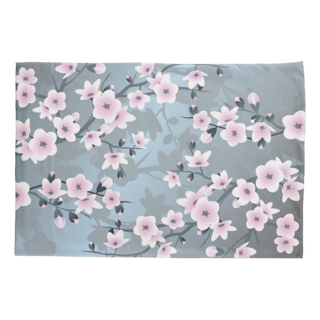 Cherry Blossom Floral Dusty Pink Dusty Blue Kissenbezug (Rückseite)