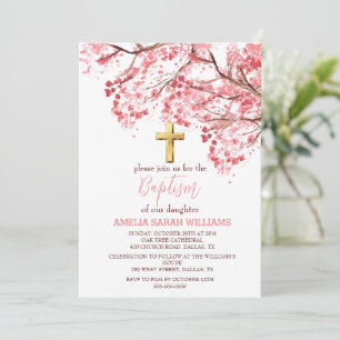 Cherry Blossom Floral Elegantes Cross Girl Taufe Einladung