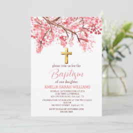Cherry Blossom Floral Elegantes Cross Girl Taufe Einladung