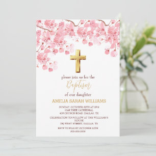 Cherry Blossom Floral Elegantes Cross Girl Taufe Einladung
