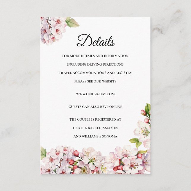 Cherry Blossom floral Enclosure Card Details Begleitkarte (Vorderseite)