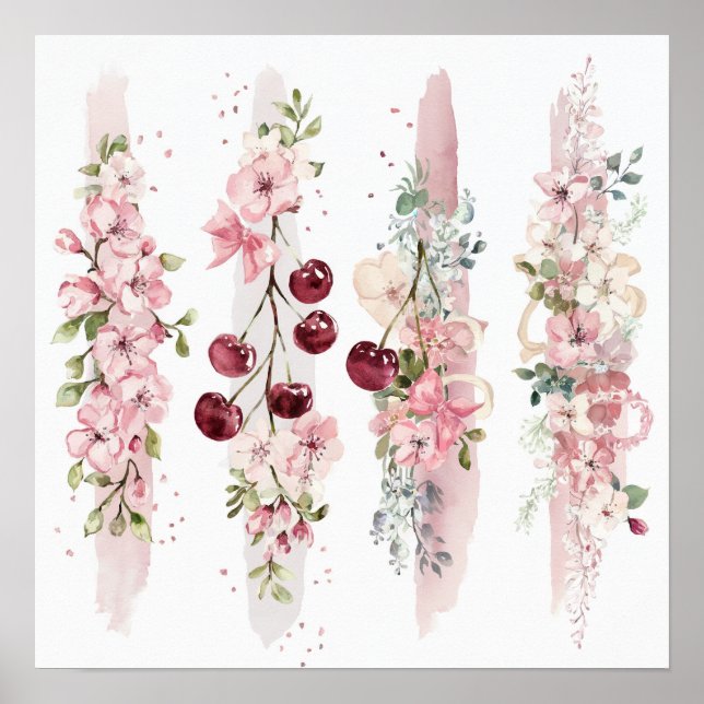 Cherry Blossom Floral Watercolor Poster (Vorne)