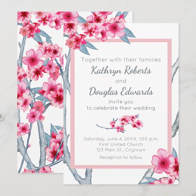 Cherry Blossom Floral Wedding Einladung (Vorne/Hinten)