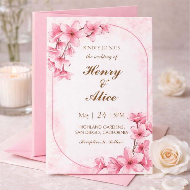 Cherry Blossom Floral Wedding Invitation Einladung (Von Creator hochgeladen)