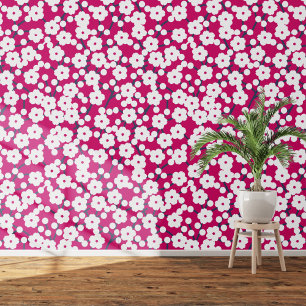 Cherry Blossom Floral White auf Pink Tapete