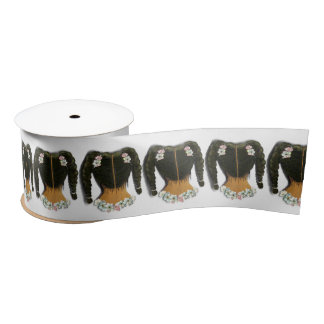 Cherry Blossom Flowers and Pigtails Satinband