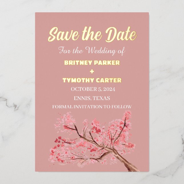 Cherry Blossom Foto QR Code Hochzeit Folieneinladung (Vorderseite)