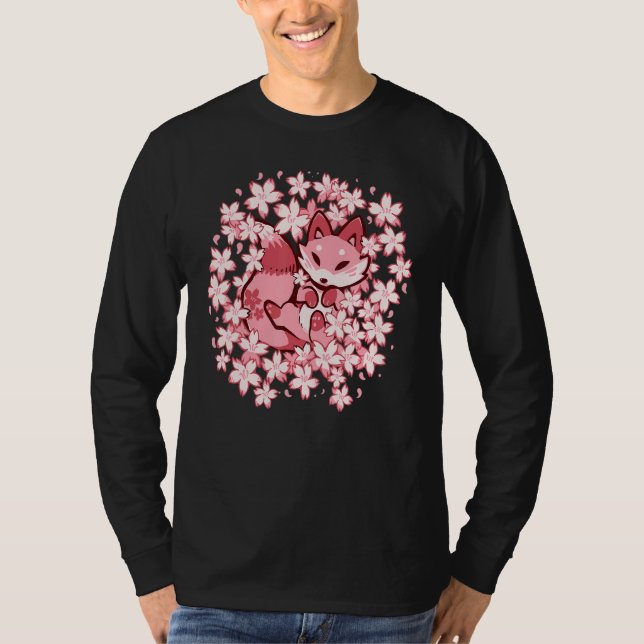 Cherry Blossom Fox Cute Pink Fox T-Shirt (Vorderseite)