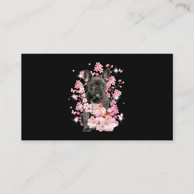 Cherry Blossom French Bulldog Hunde Blume Blumenbe Visitenkarte (Vorderseite)