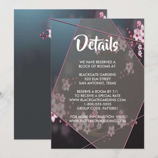 Cherry Blossom Geometric Floral Enclosure Einladung (Vorne/Hinten)